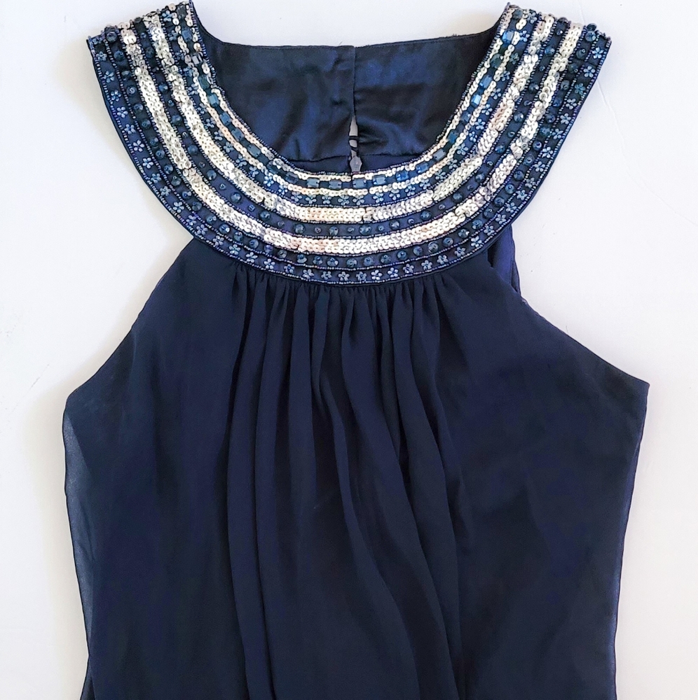 JS Boutique Beaded Collar Trapeze Dress